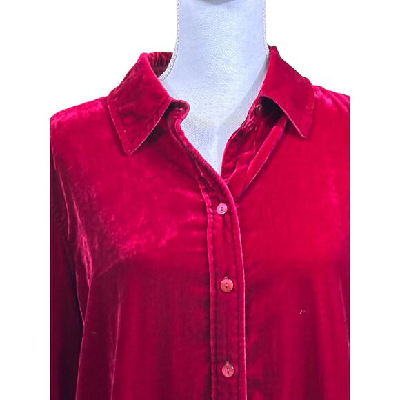 John Mark red velvet button front tunic, quiet luxury, timeless, holiday, artsy - Picture 4 of 7